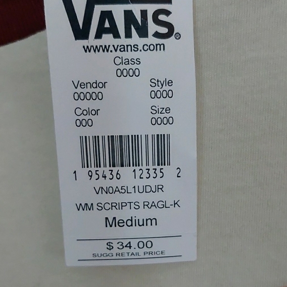 NWT Women's Vans Scripts Raglan Graphic Tee Long Sleeve M - Picture 3 of 4